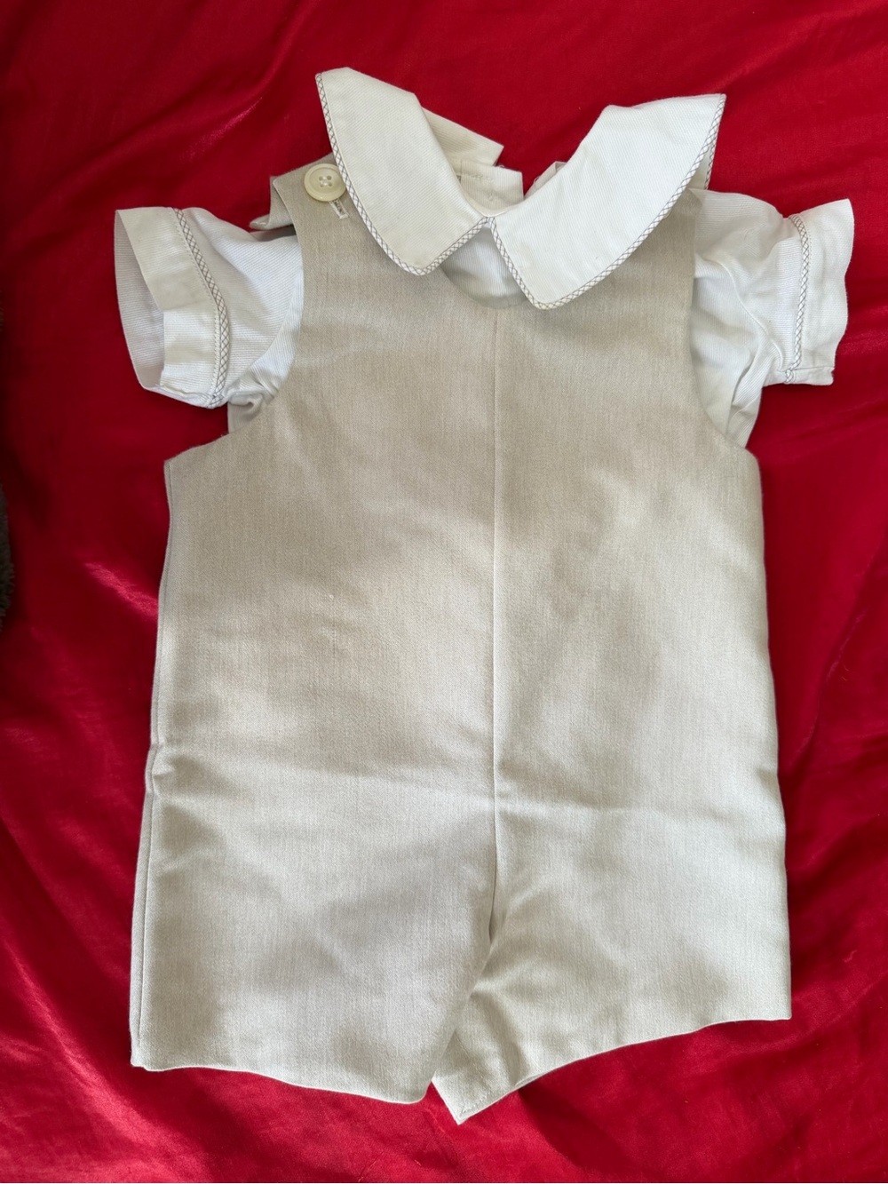 Cream Toddler Romper with White Collared Shirt